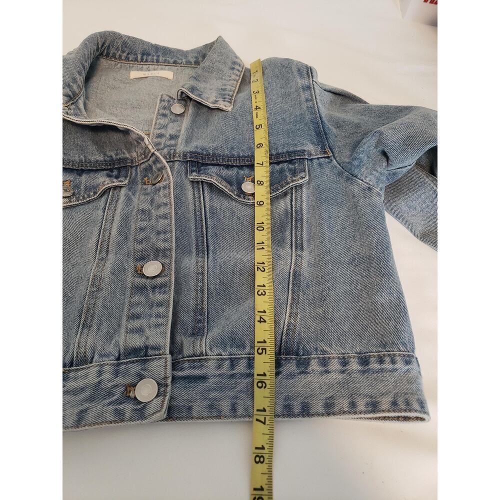 Denim Jacket Womens Large Light Wash Cropped Puff Shoulder Unworn NWOT Mable L - Picture 8 of 16